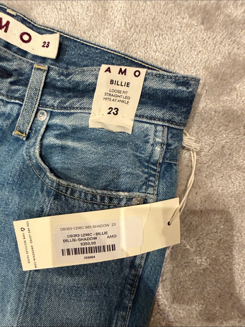 AMO BILLIE NWT Two-Tone Straight Leg Jeans - Blue - Picture 3 of 4